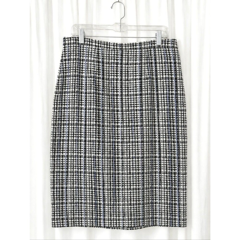 Pendleton Black Periwinkle Metallic Woven Plaid A-line Dressy Elegant Skirt